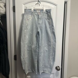 Free People Good Luck Barrel Railroad Striped Jeans size 26